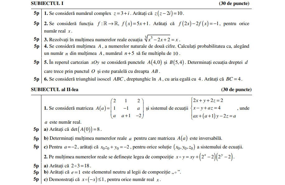 Teste de antrenament la Bacalaureat 2024. Modele de subiecte la Matematică