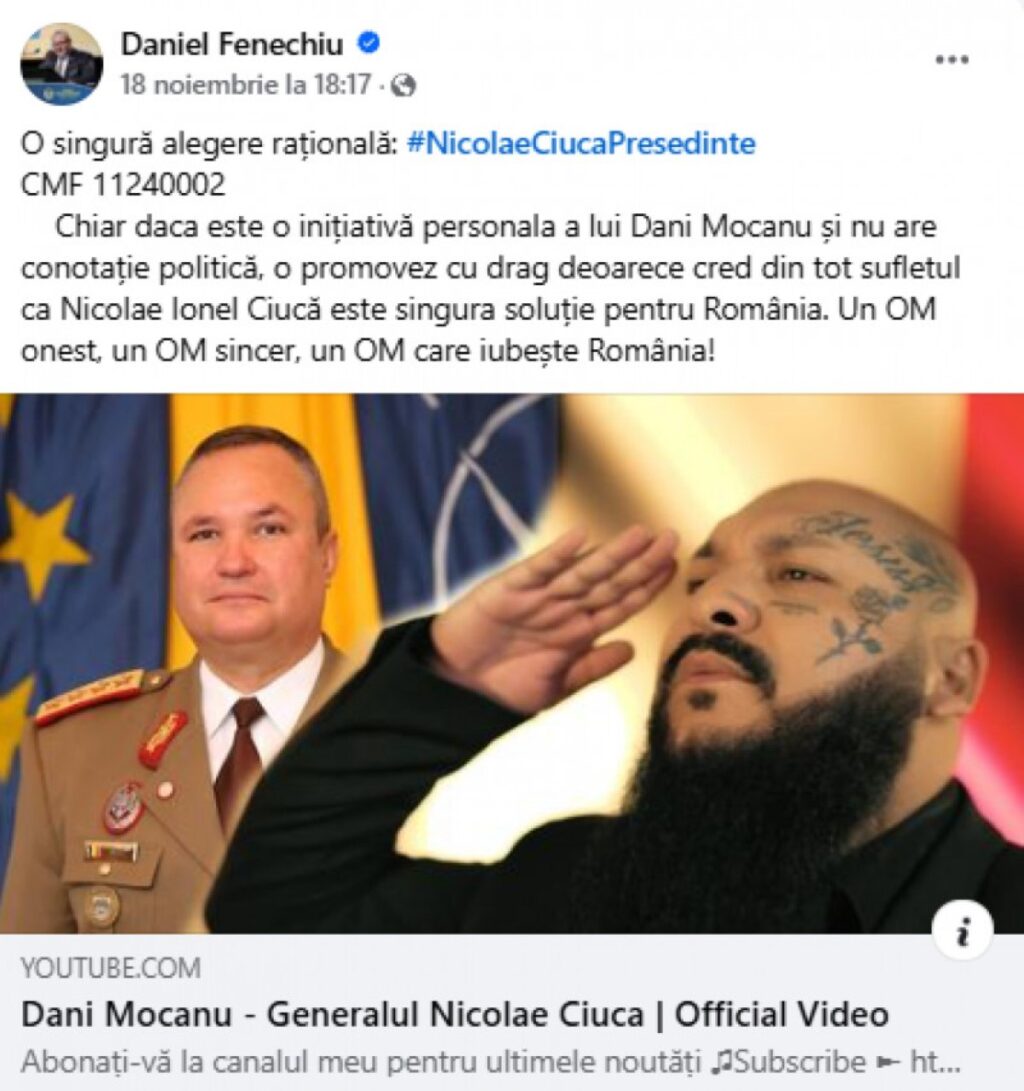 Fenechiu spune că PNL nu a plătit maneaua lui Dani Mocanu pentru Ciucă, dar se încurcă în explicaţii privind „conotaţiile politice”