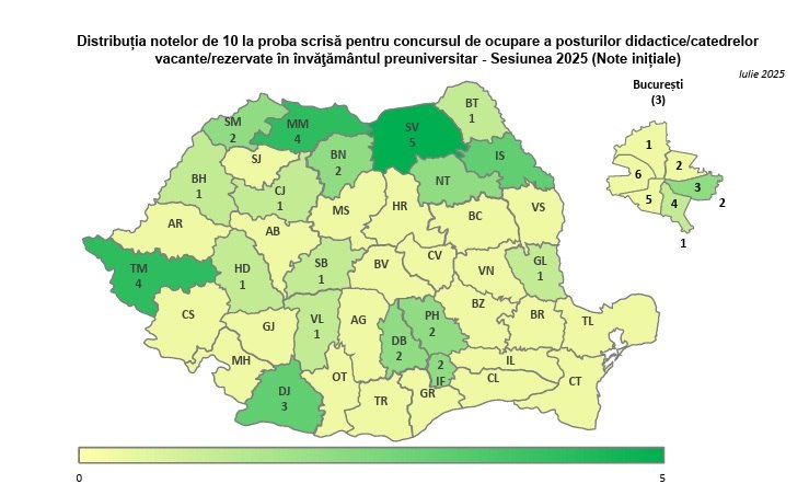 Titularizare 2025. Cum s-au descurcat candidații în fiecare județ. Harta notelor de 10